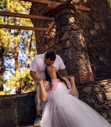 a man and woman in a tulle dress