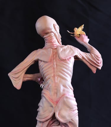 Back view of original fantasy humanoid sculpture sculpted for resin casting and fine detail finishing