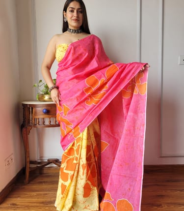 oft cotton mulmul saree with floral print design