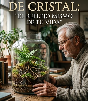 Planta verde saludable con raíces visibles a través de una maceta de cristal transparente