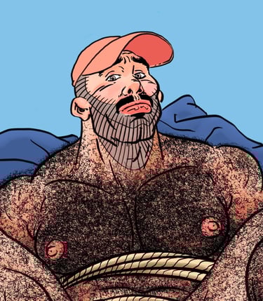 Hairy man bondage art print by Alx