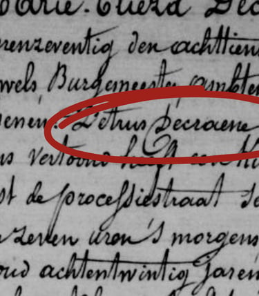 Acte de naissance avec un Prénom et Nom entourés de rouge.