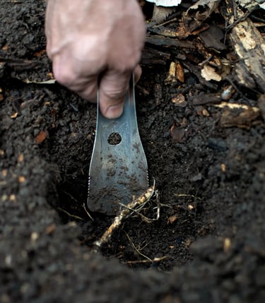 boglerco trowel sawing through roots