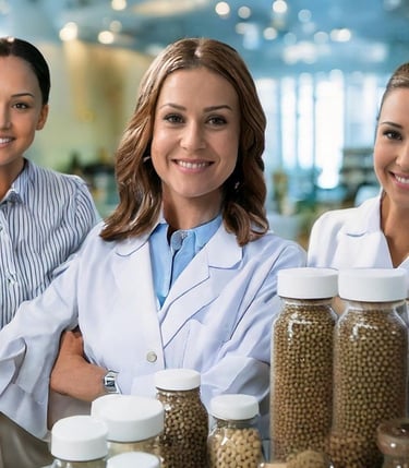 equipo de trabajo en el laboratorio envasando capsulas de reishi y otros hongos medicinales