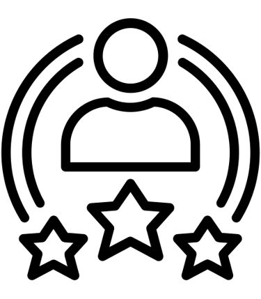 Icon of person with 3 stars symbolizing experience