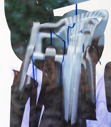 A painting depicting a white plastic chair — ordinary, utilitarian, yet quietly iconic.