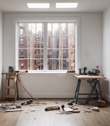 Close-up of hands tightening screws on a cabinet door repair.