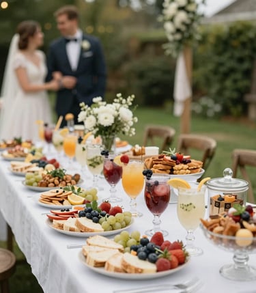 A top-down view of several small artisanal sweet tarts arranged on a light surface.