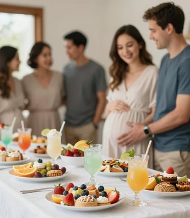 A top-down view of several small artisanal sweet tarts arranged on a light surface.