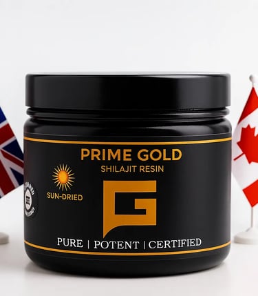 a jar of prime gold shilajit with flags