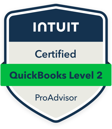 a Certified QuickBooks Level 2 Pro Advisor badge from Intuit