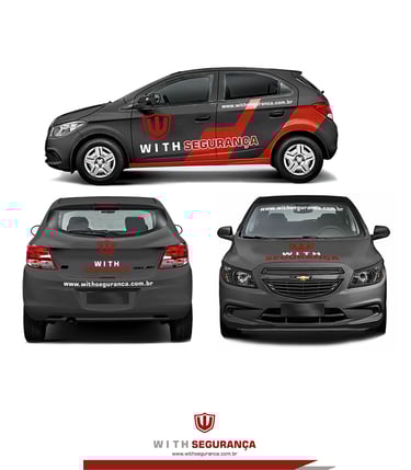 a car with a red and white stripe on the side of it