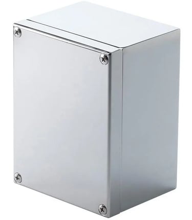Durable stainless steel electrical junction box with screw-on lid for industrial wall mount protection.