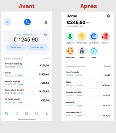 UX UI Design, Refonte Design App Mobile, Cauri Money