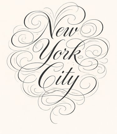 More elegant version of AI-generated flourished calligraphy of New York City