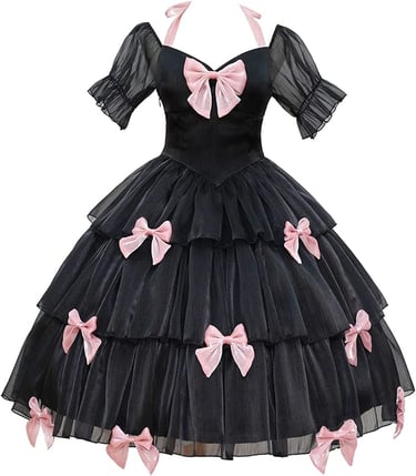 Harajuku Lolita Style Dress : Gothic Dress Puff Sleeve with Pink Bows