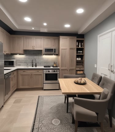 a small white house with a small patio area