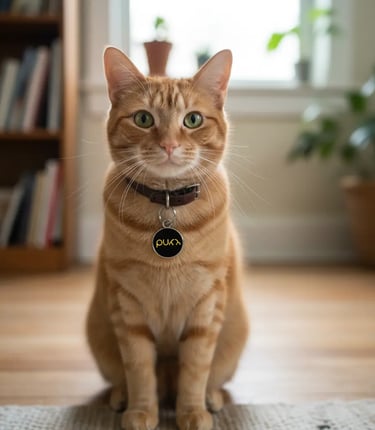 Cat wearing Black Purr Tag