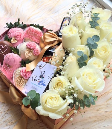 Diseño personalizado de rosas con chocolates y licor – Fioratto Chocolate