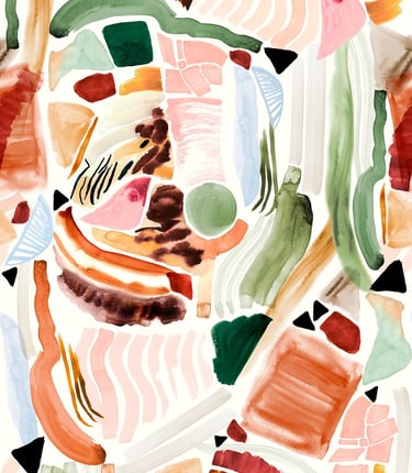 Estampa exclusiva com arte original de formas abstratas e pinceladas coloridas em aquarela