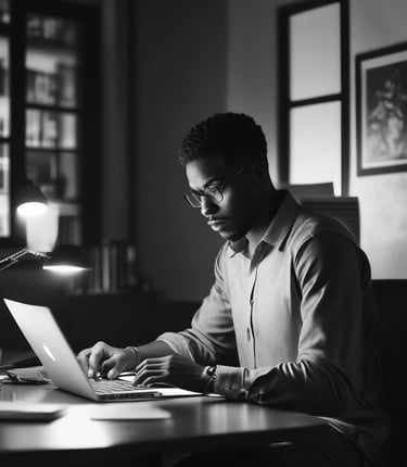 A friendly team collaborating over laptops in a bright, modern office space.