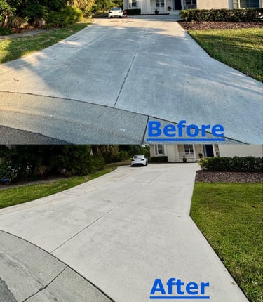 Before and after driveway pressure washing cleaning