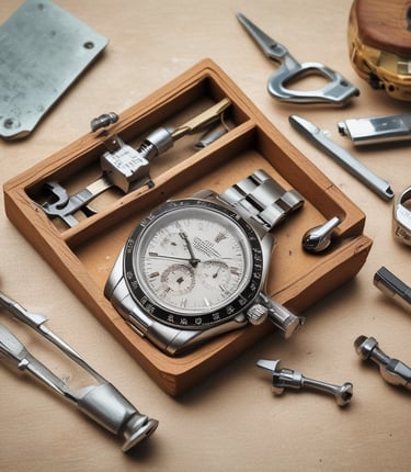 Close-up of a jeweler carefully repairing a delicate watch movement under bright workshop lighting.