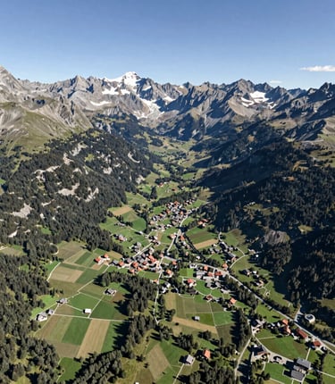 A group of diverse local candidates smiling warmly in front of an alpine village backdrop.