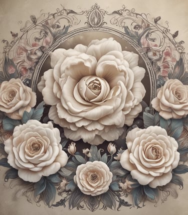 A serene workspace with delicate funeral print samples and soft natural light.