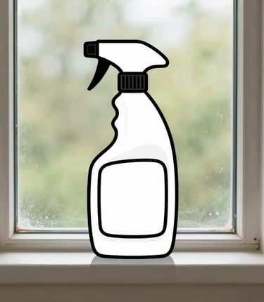 A friendly cleaner wiping a large window with a bright smile.