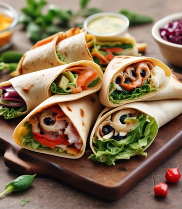 Close-up of golden pratawraps being warmed, steam rising enticingly.