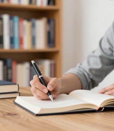 Portrait of the author seated in a softly lit library, exuding calm confidence.