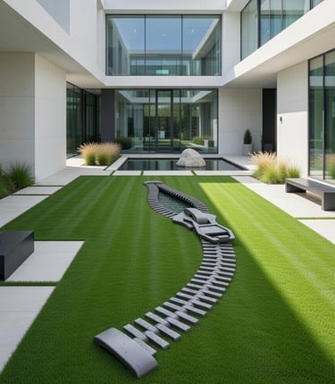 Bronze Zipper sculpture On Grass In Courtyard