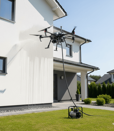 Dron myjący dom jednorodzinny