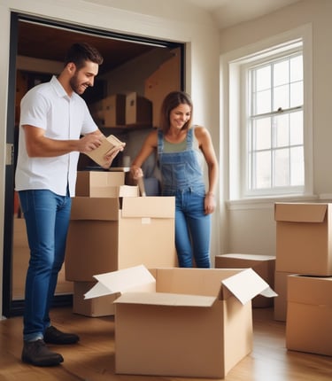 A professional mover carefully packing fragile items with bubble wrap and sturdy boxes.