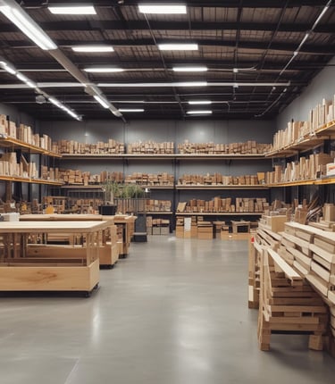 Photo of a friendly store employee helping a customer choose construction materials.