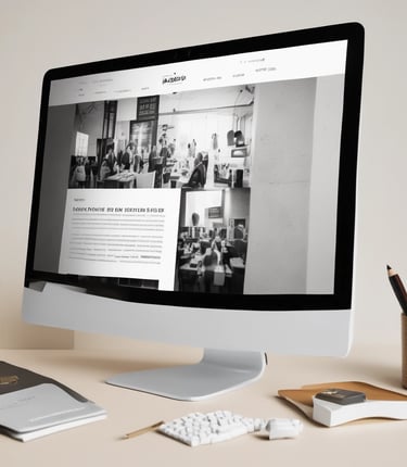 A friendly team collaborating on website design in a bright modern office.