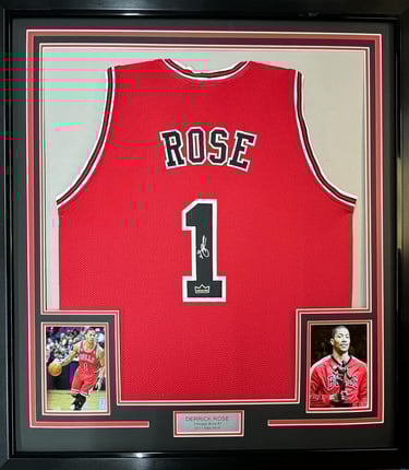 Framed Facsimile Autographed Derrick Rose 35x39 Chicago Red Reprint Laser Auto Basketball Jersey