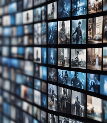 A creative workspace showing cinebrew's drag-and-drop storyboard interface on a laptop screen.