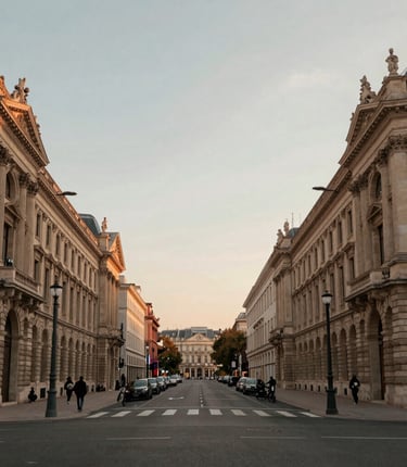 Muted architectural detail of a classic European stone facade under soft natural light.