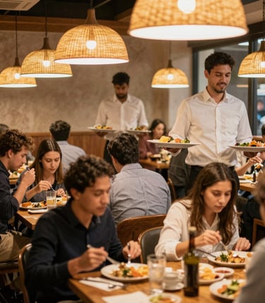 Cozy creative studio workspace with food photography and graphic design elements displayed.