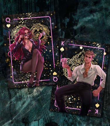 Illusrierte Charakterkarten von bkatz Design zu "Scars of Phoenix - Vegas Love 1" Yvonne Westphal