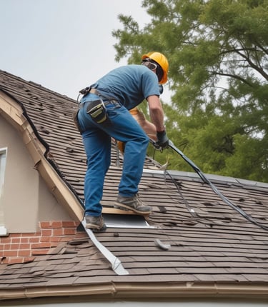 A roof renovation project showcasing before and after images.