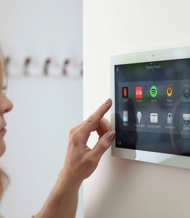 a woman is shown using a touchscreen device