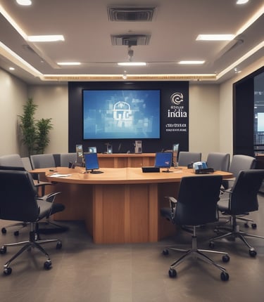 A modern office space showcasing technology and innovation.