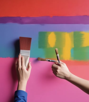 A professional painter applying bright colors to a wall.