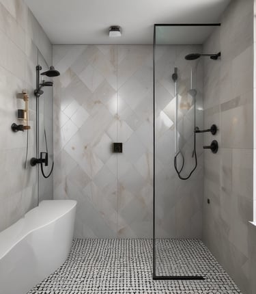 A modern bathroom renovation showcasing elegant fixtures and tiles.