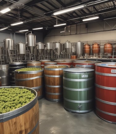 An image showcasing European malts and brewing equipment.