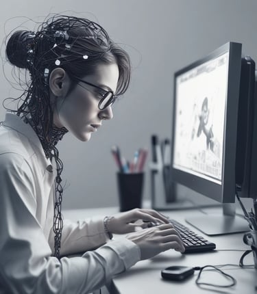 A futuristic and digital-themed image features a stylized circuit board with the words 'Open AI' in bold, glowing letters. Above it is a design that resembles an AI or robot face with neon accents. The background consists of a network of interconnected blue lines and nodes, suggesting themes of technology and connectivity.