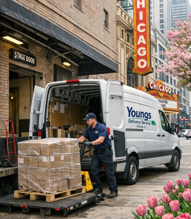 A driver loading a van for local delivery event in Chicago same day contactless courier service